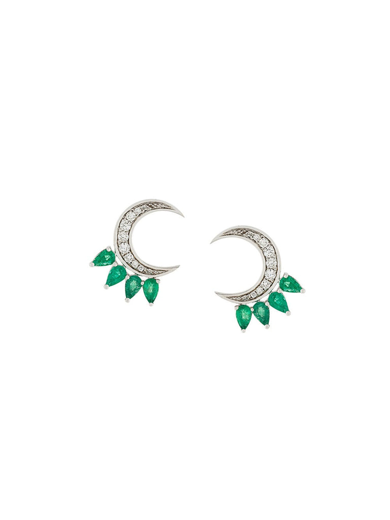 18kt gold, diamond and emerald moon shape earrings