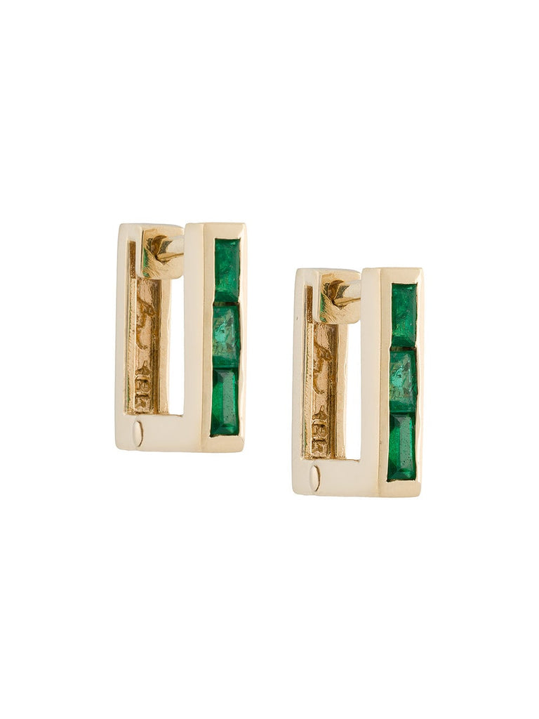 petit square emerald 'Huggies' earrings
