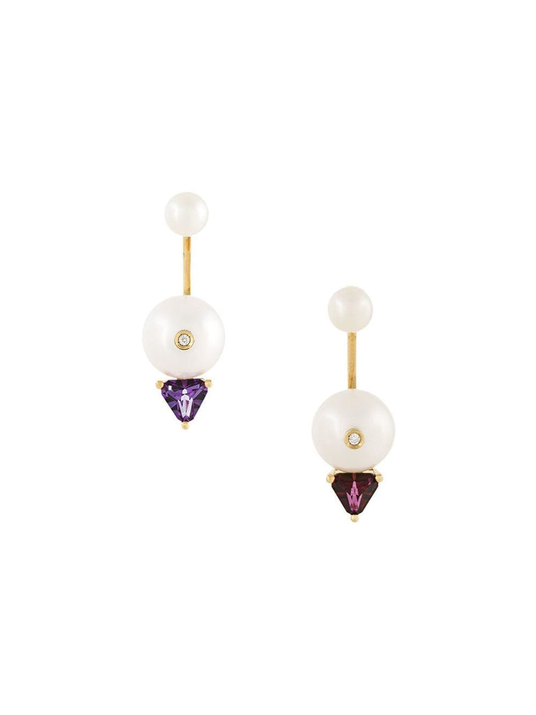 18kt gold Trillion diamond, pearl and topaz earrings