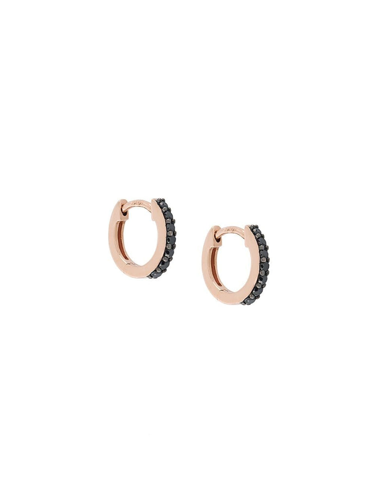 14kt gold Mini Halo black diamond hoop earrings