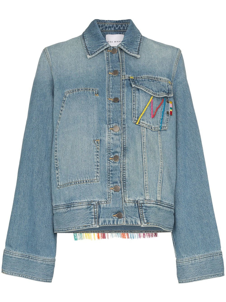 oversized tasselled cotton blend denim jacket