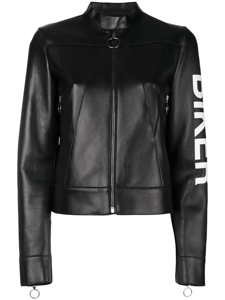 Biker print boxy leather jacket