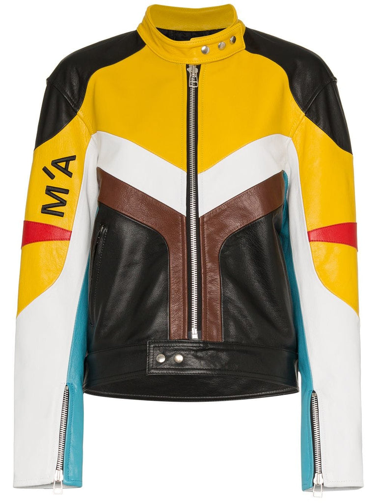 Panelled leather biker jacket