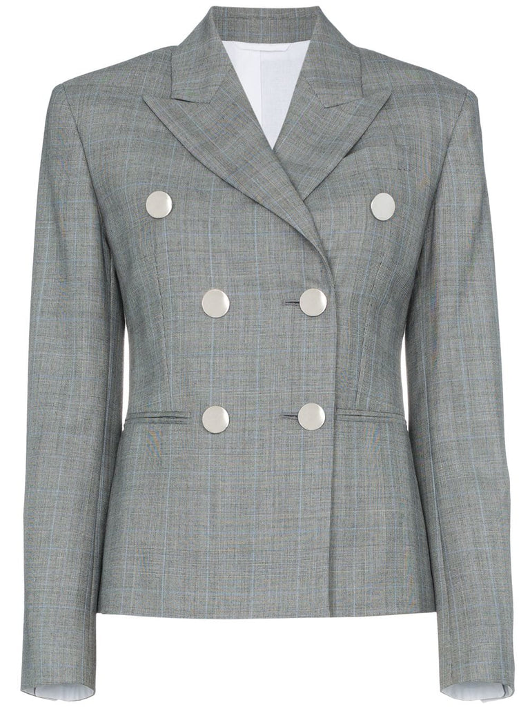 Grey double breasted check blazer