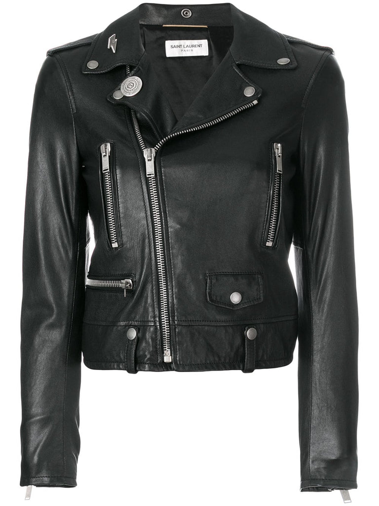 zipped fitted biker jacket