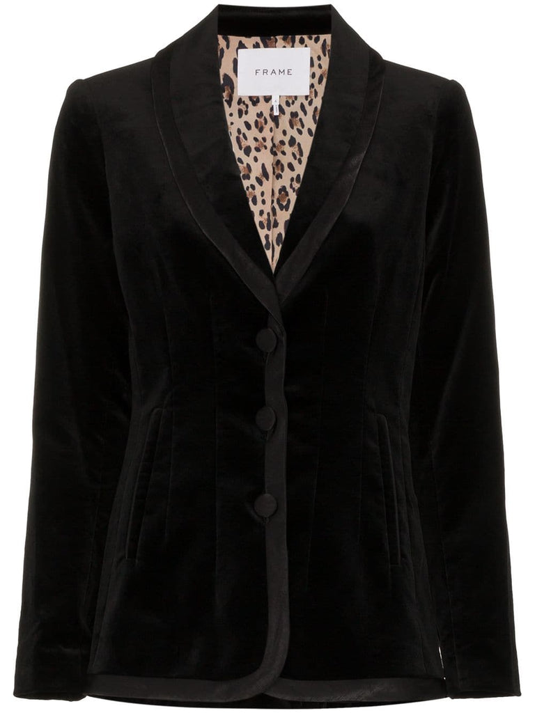 single breasted and printed lined velvet blazer