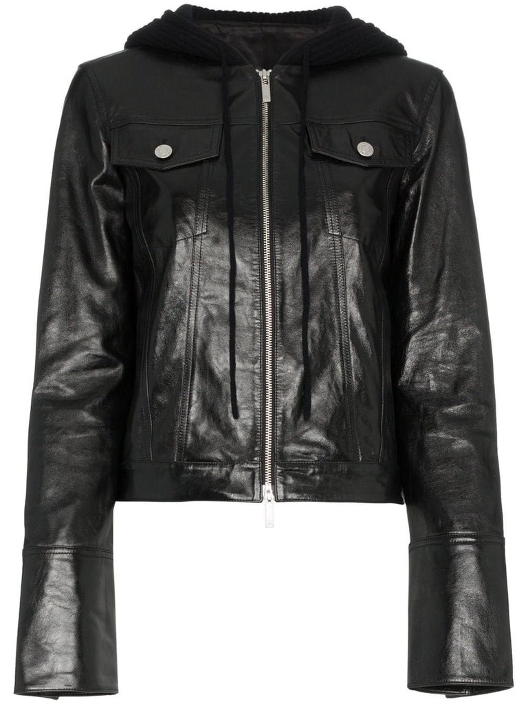 hooded leather jacket