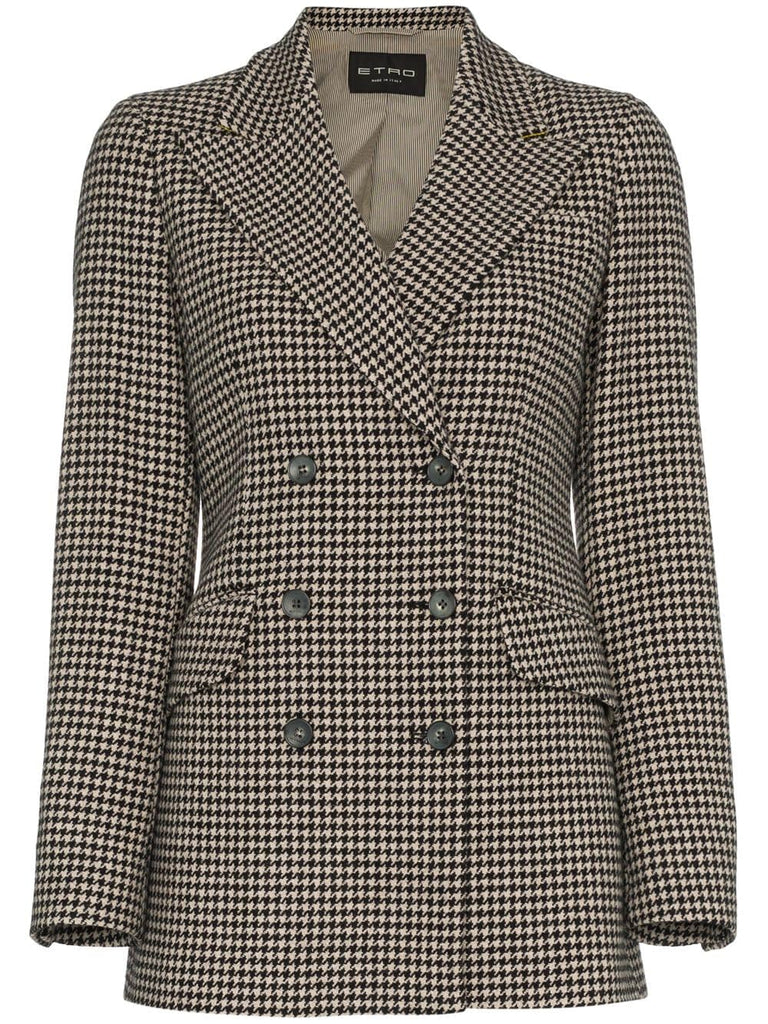 double breasted houndstooth wool blazer