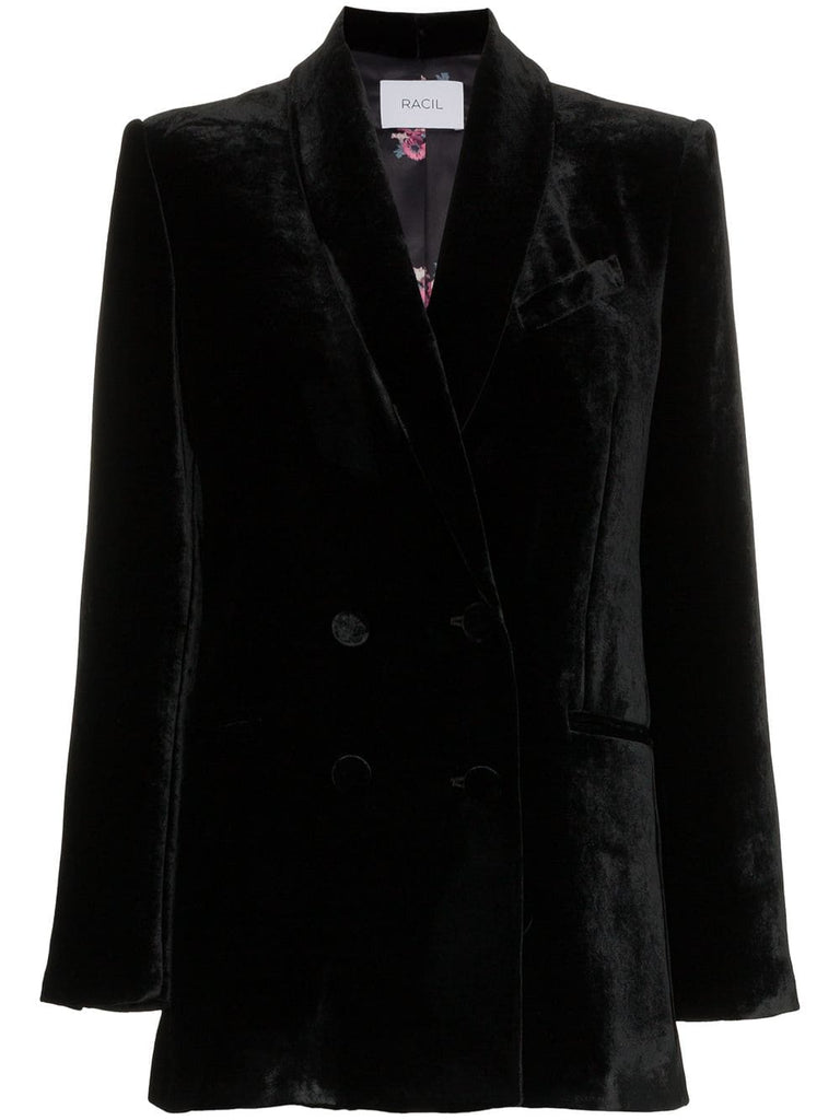 double breasted shawl collar silk blend velvet blazer