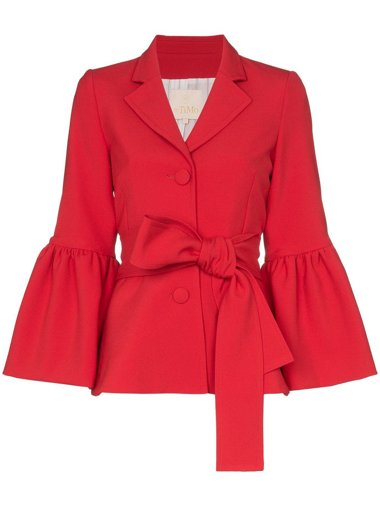 belted trumpet sleeve blazer