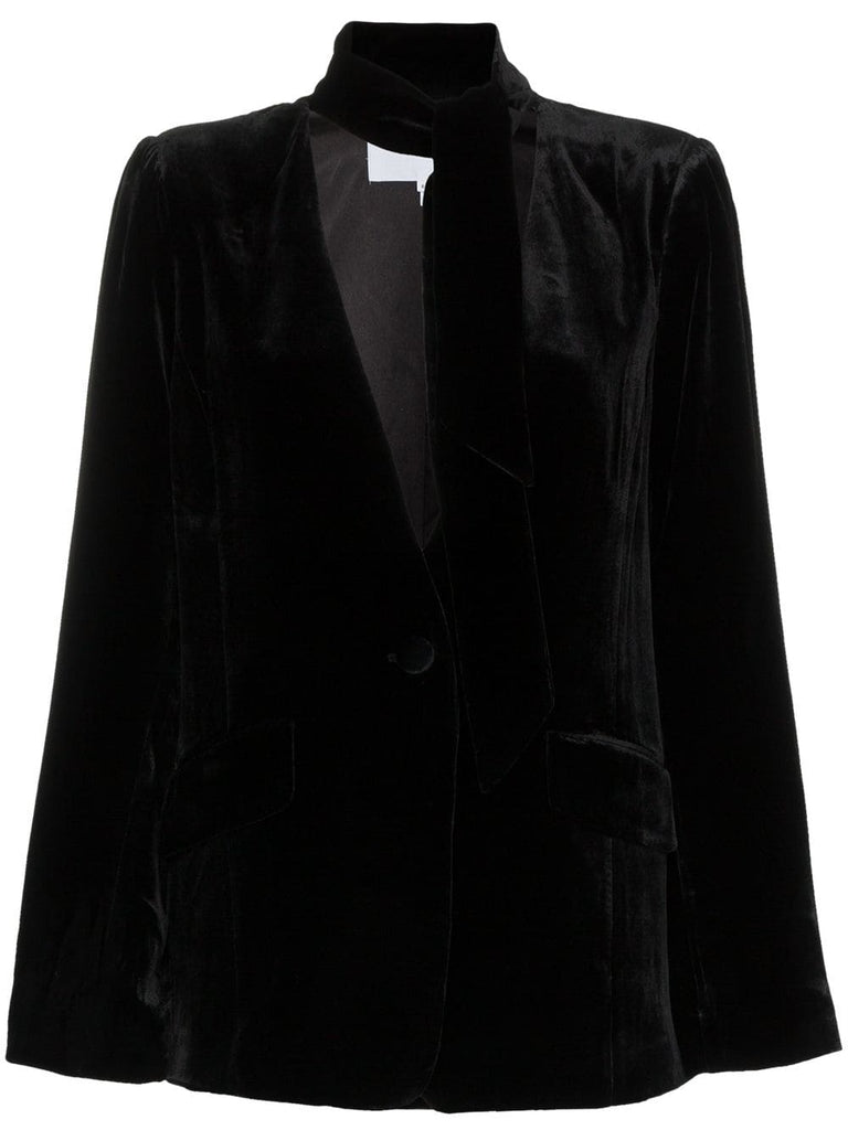 tie neck collarless silk blend velvet blazer