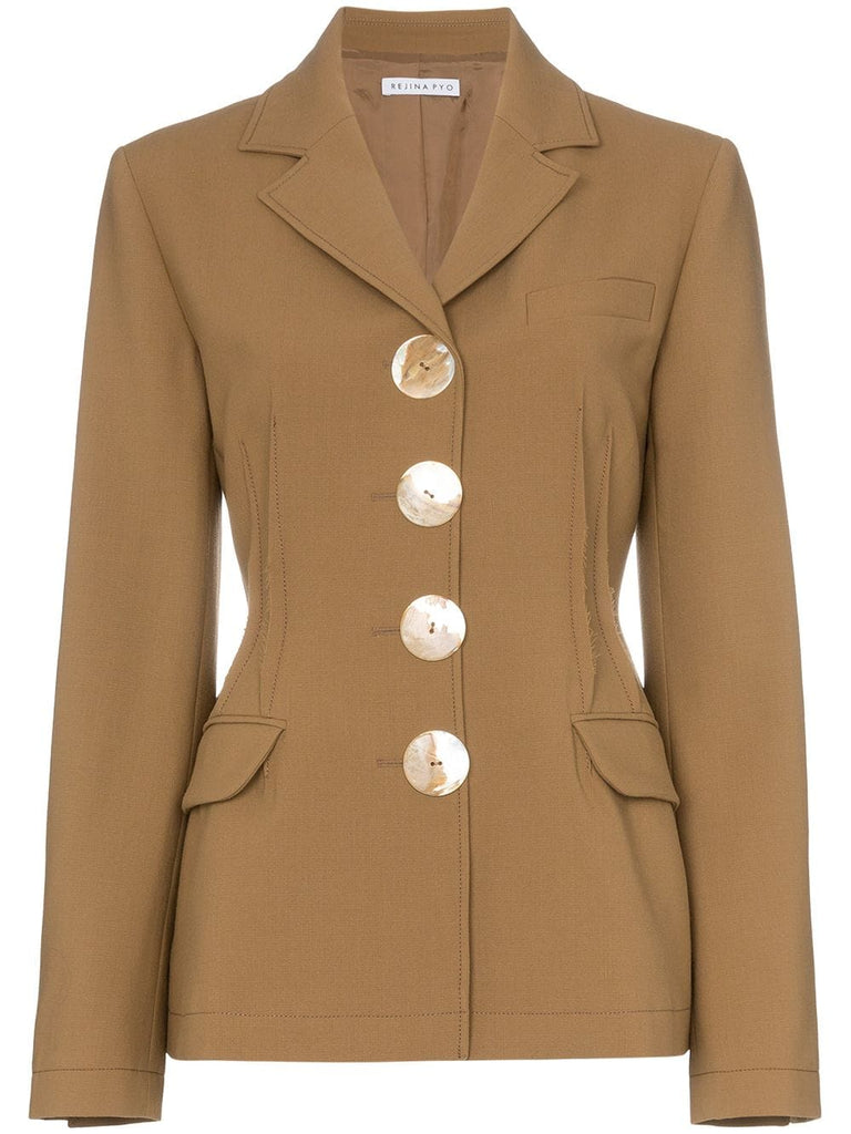 fitted wool blazer with oversized buttons