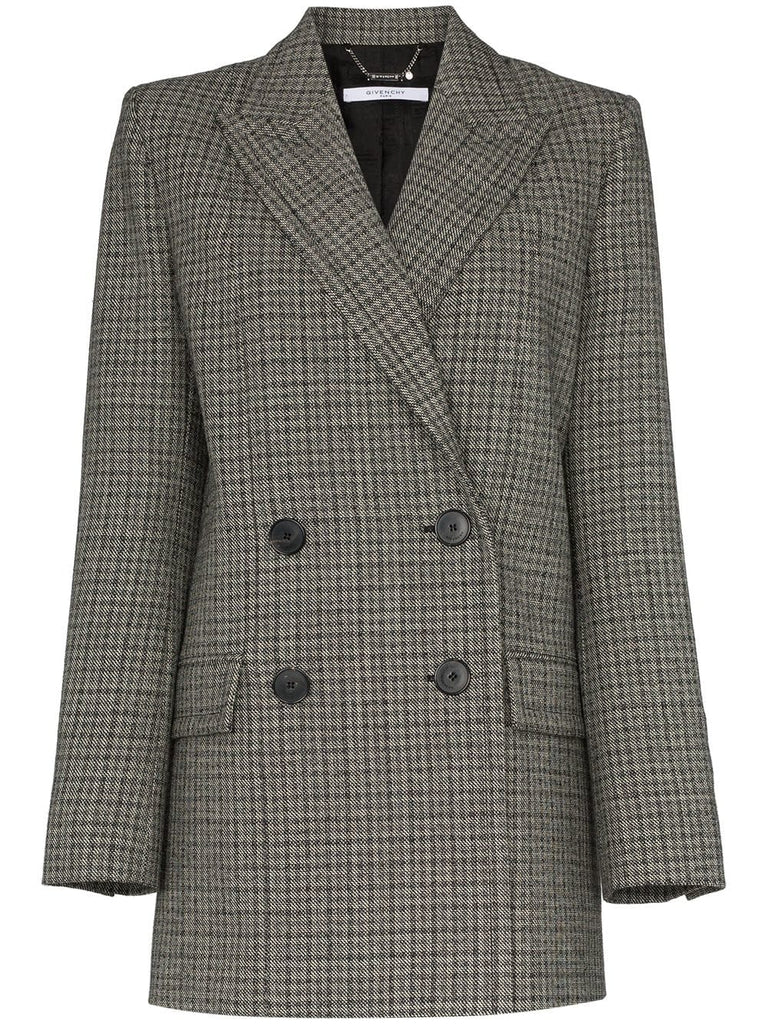 double-breasted check wool blazer