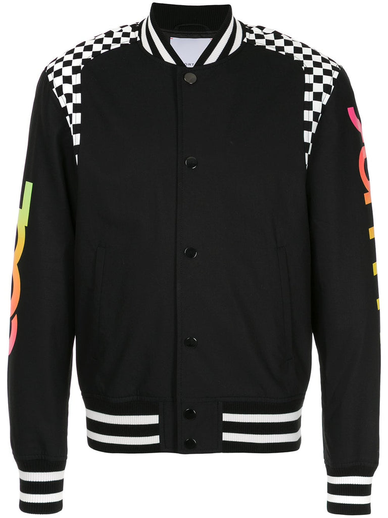 Cool Summer checkered panel bomber jacket