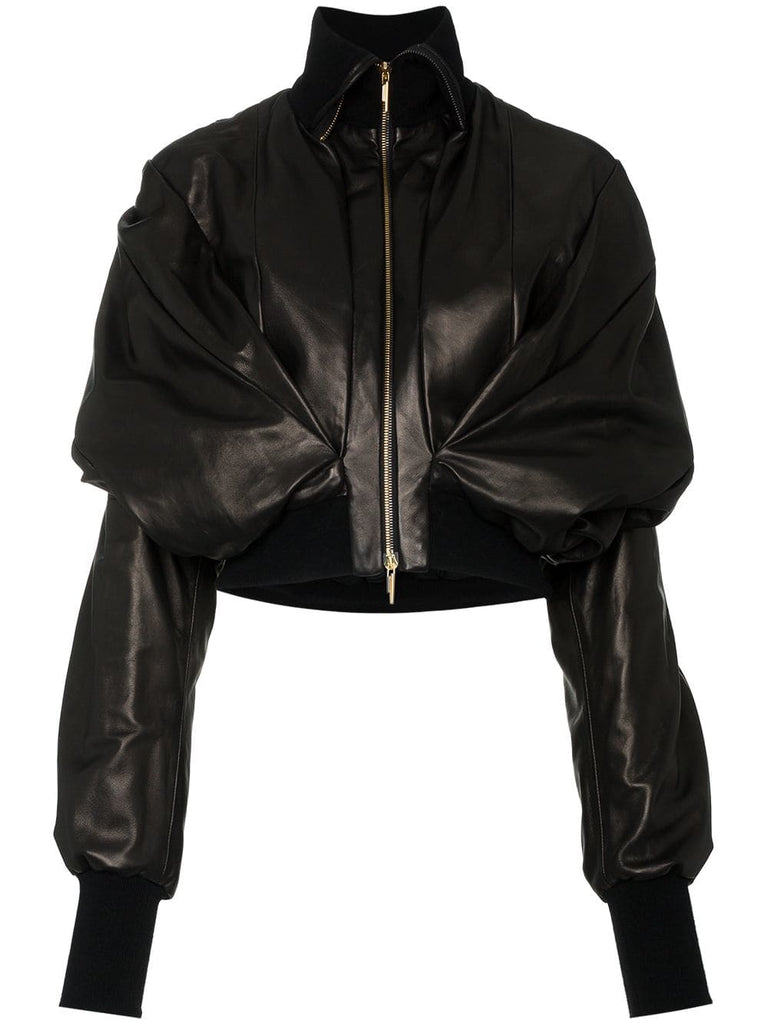 double layered leather bomber jacket