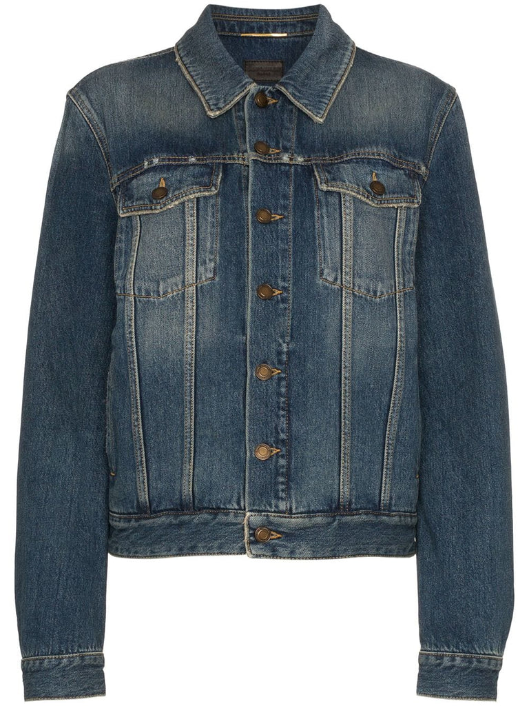 denim jacket with rear logo print