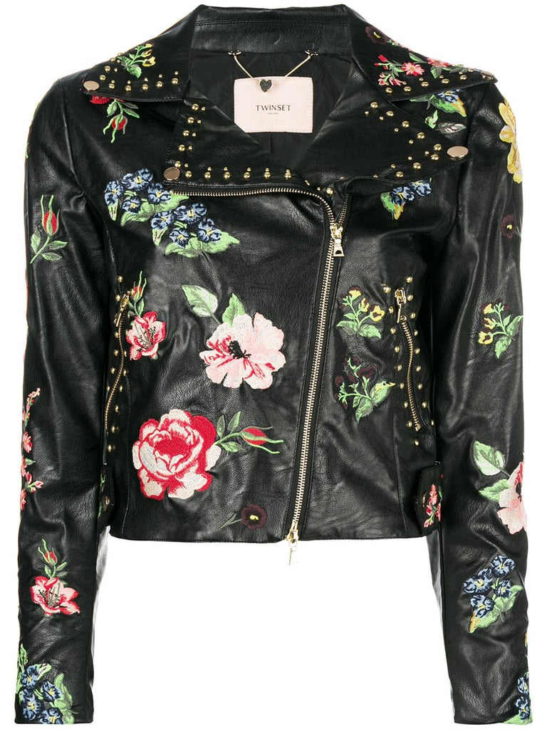 embroidered floral biker jacket