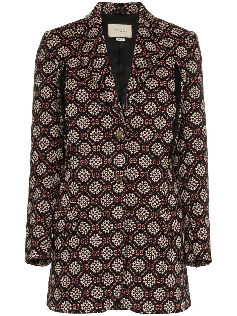 single breasted GG diamond jacquard wool blend blazer