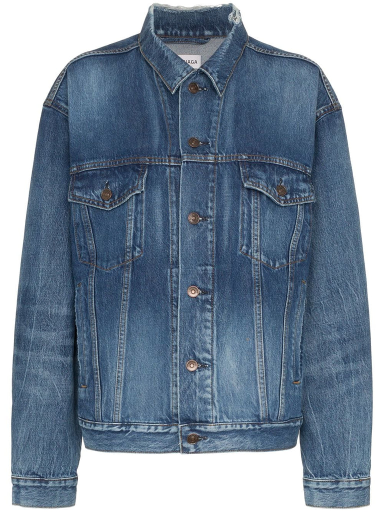 blue long sleeve logo print denim jacket