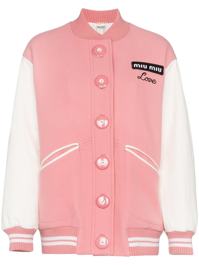 oversized love embroidered virgin wool bomber jacket