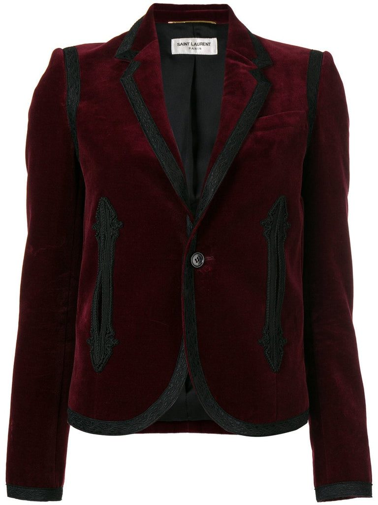 boxy embroidered velvet blazer