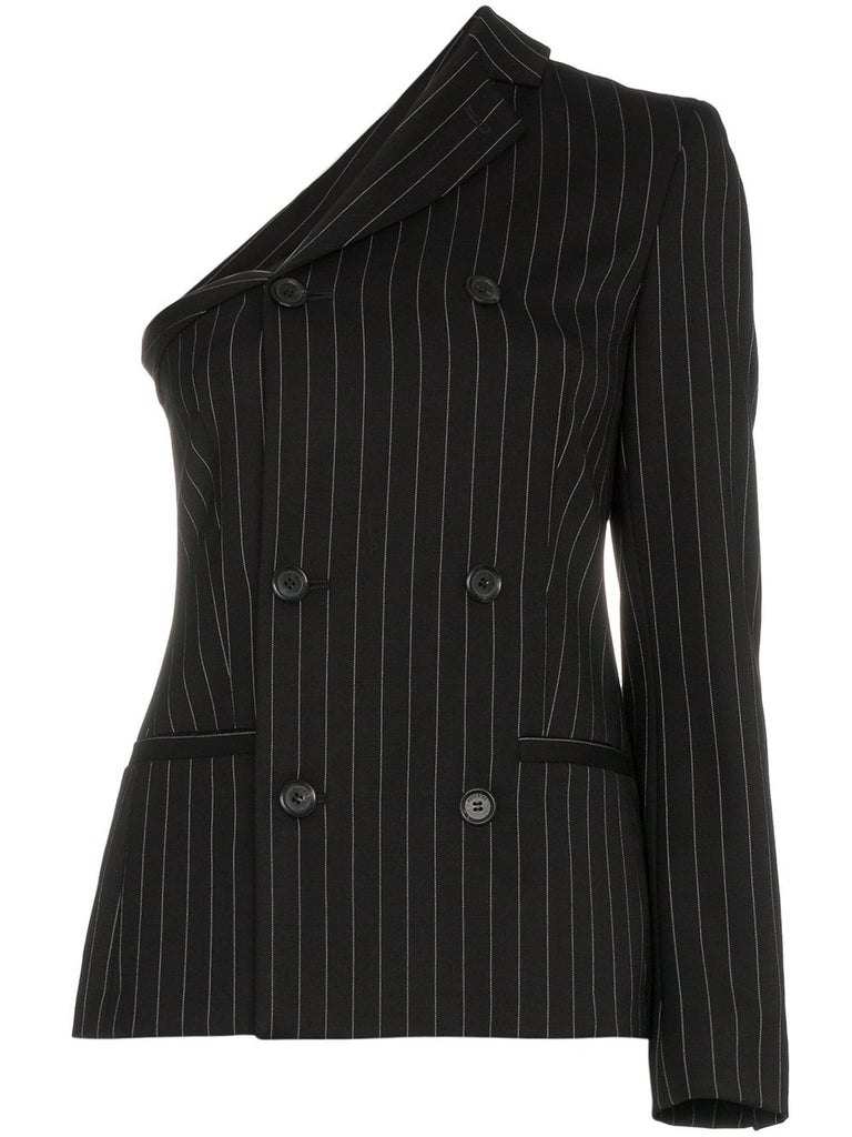 one sleeve double breasted striped virgin wool blend blazer