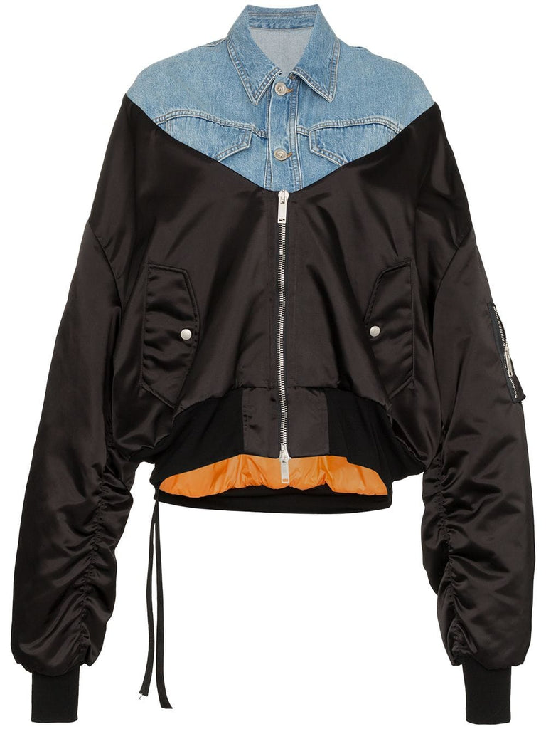 denim panelled bomber jacket