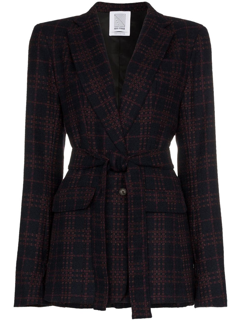 intarsia pattern belted wool blazer