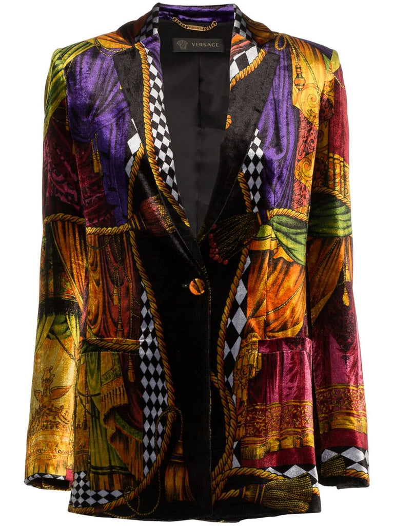 mixed print velvet single-breasted blazer