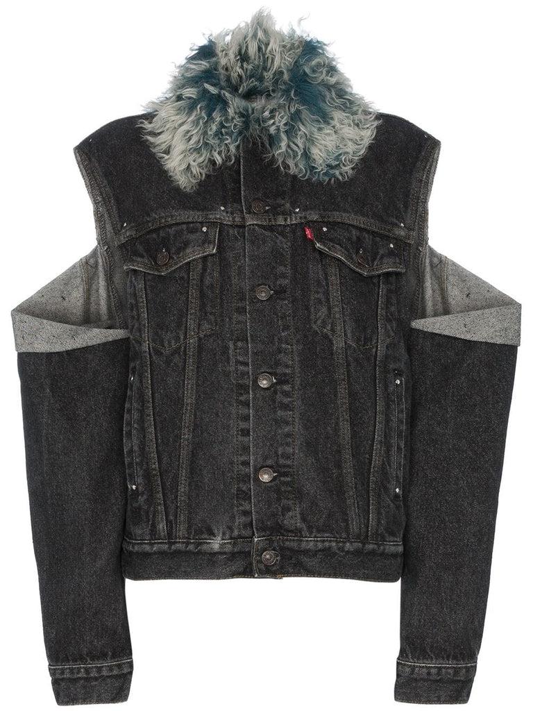 shearling collar cut out denim jacket