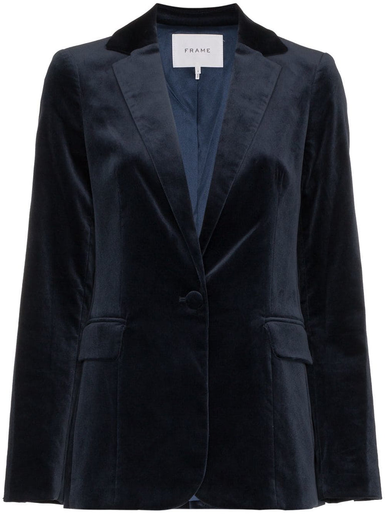 velvet single breasted blazer