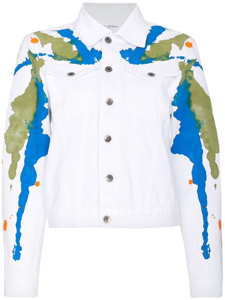 white Paint Splattered Denim Jacket