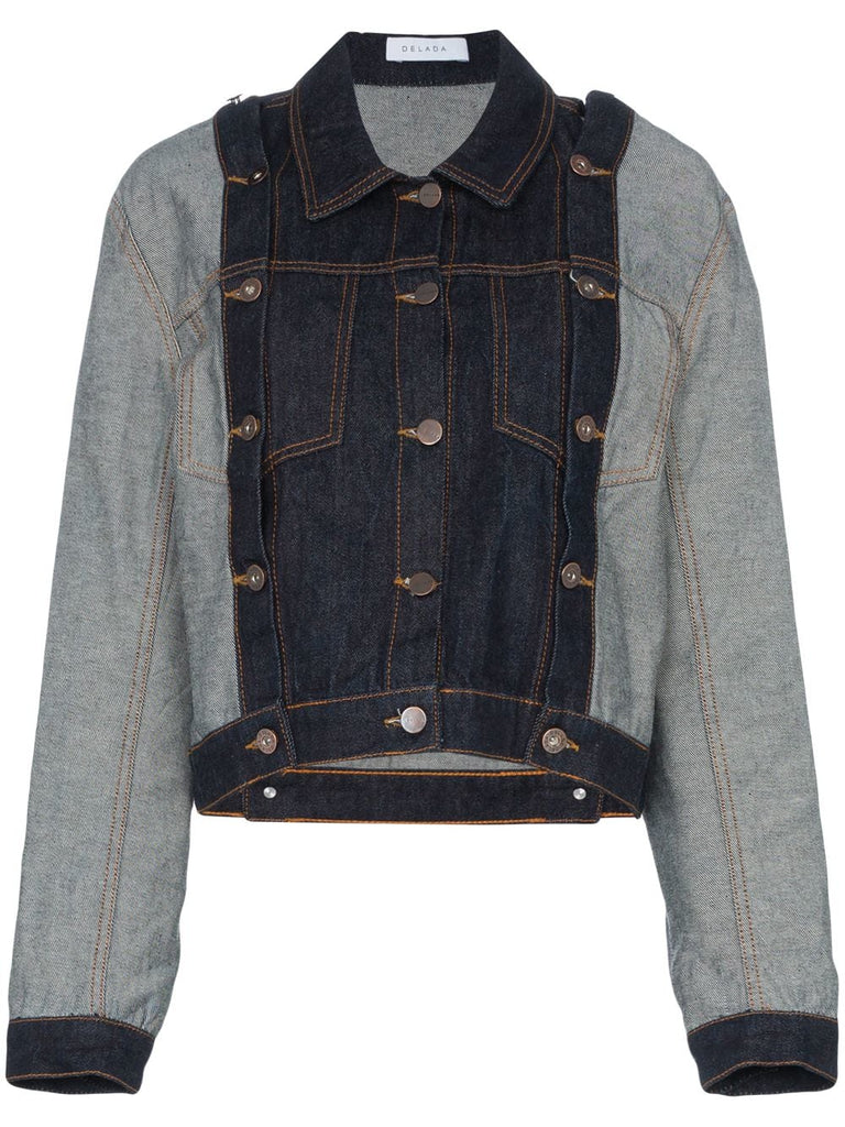 detachable sleeve cropped denim jacket