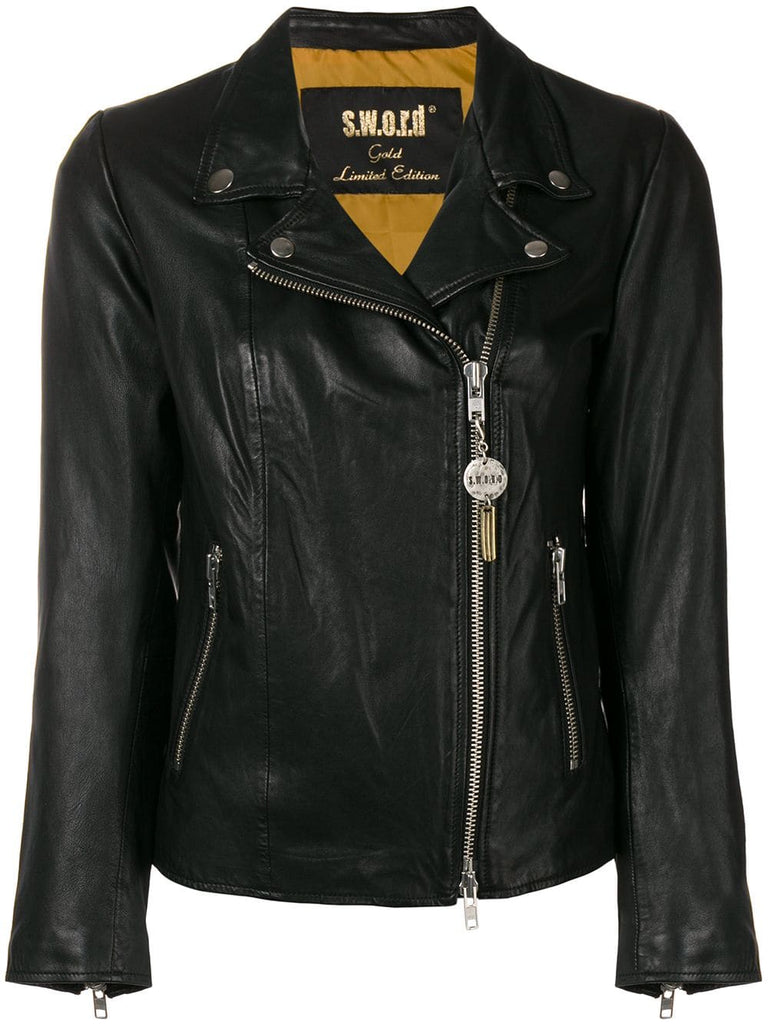 zip-up biker jacket