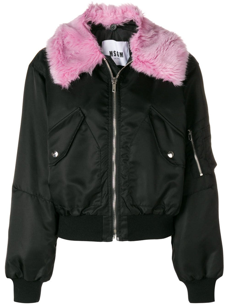 faux fur trim bomber jacket