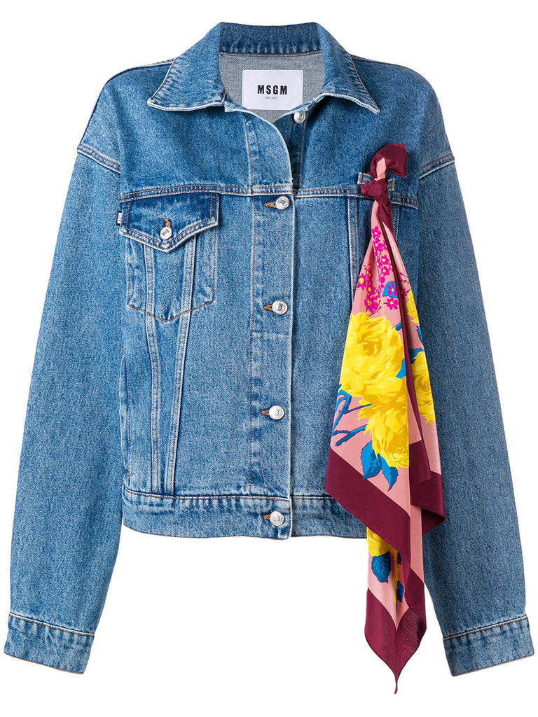 scarf embellished denim jacket