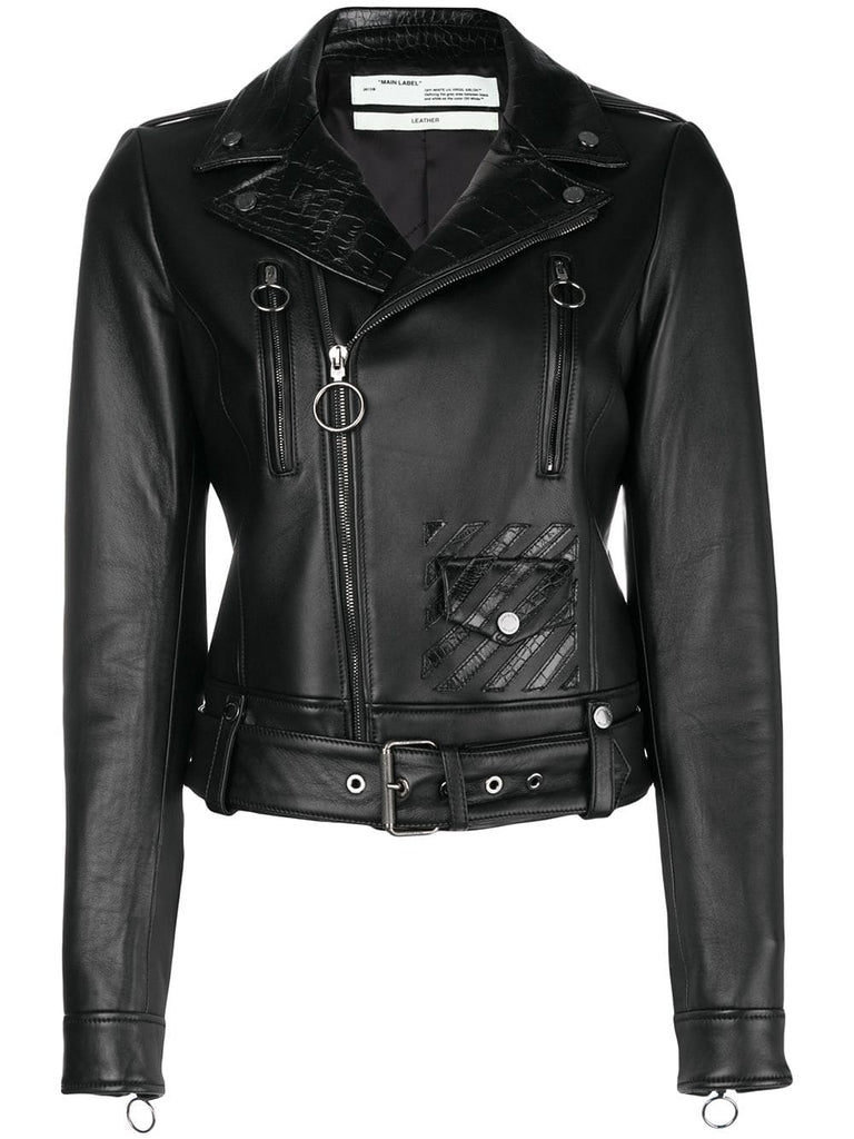 logo print biker jacket