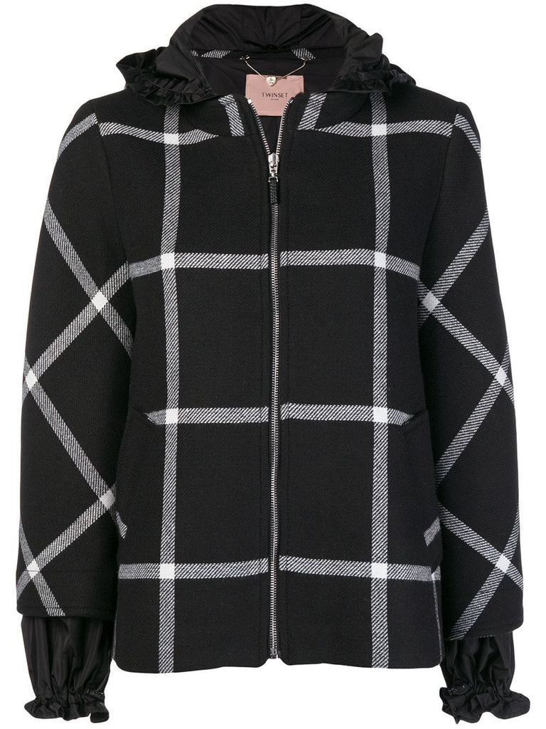 checked hooded jacket