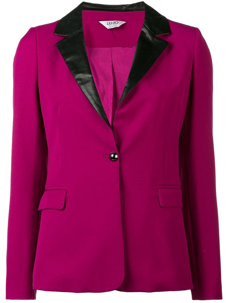 faux leather trim blazer