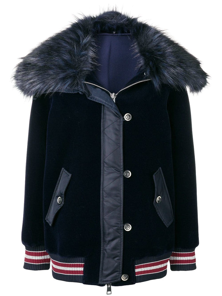 fur trim hooded bomber