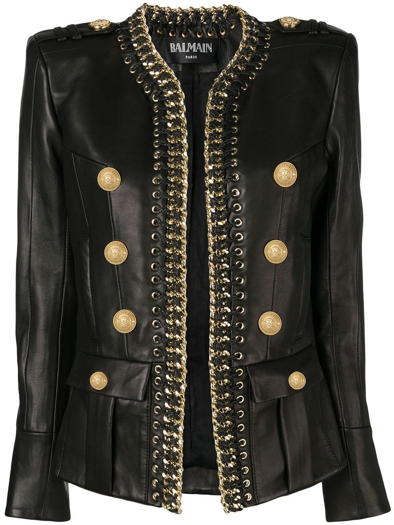 chain trim leather jacket