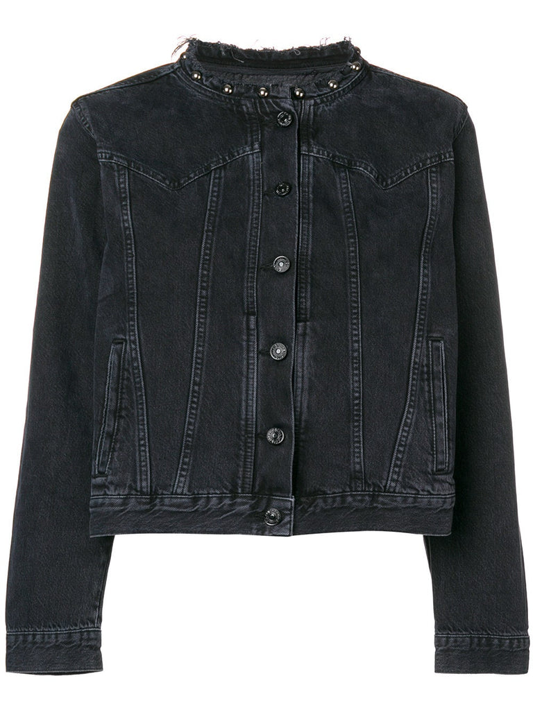 collarless denim jacket