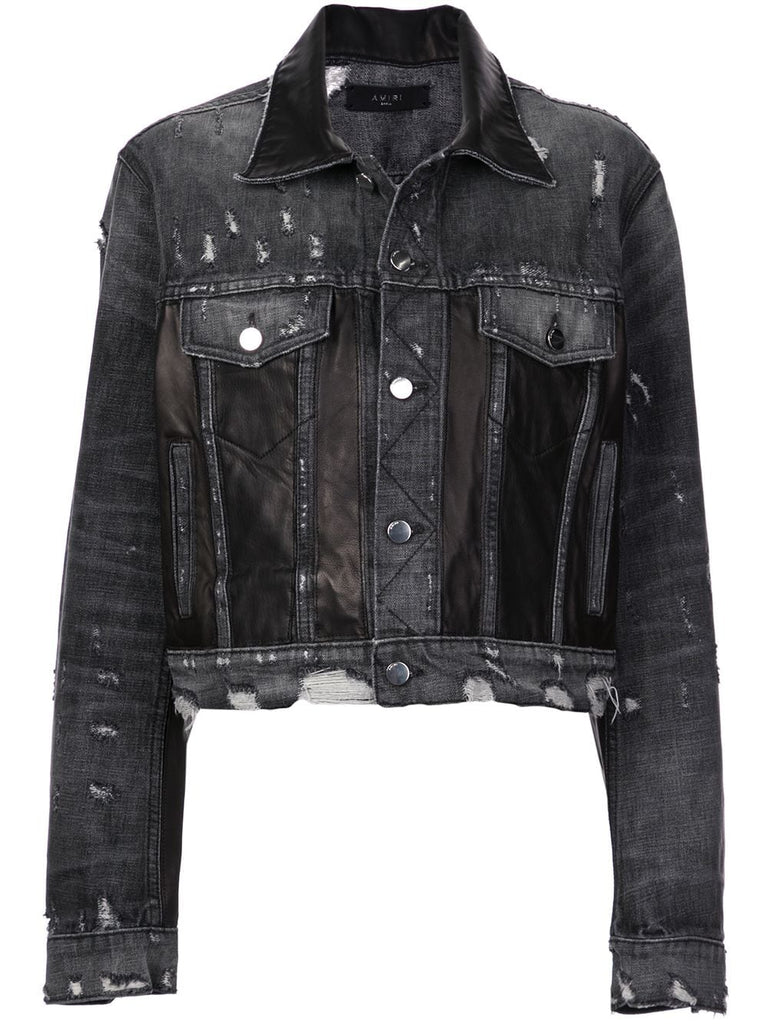 distressed paneled denim jacket