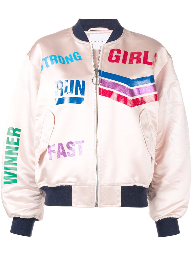 Run Girl glitter vinyl bomber jacket