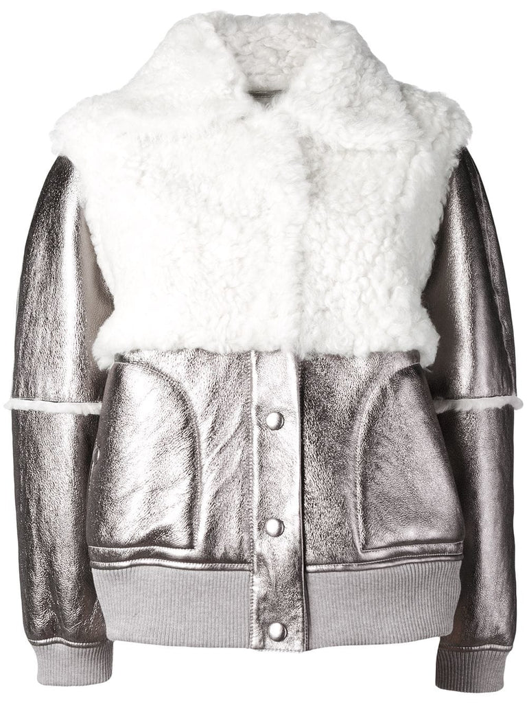 metallic shearling bomber jacket