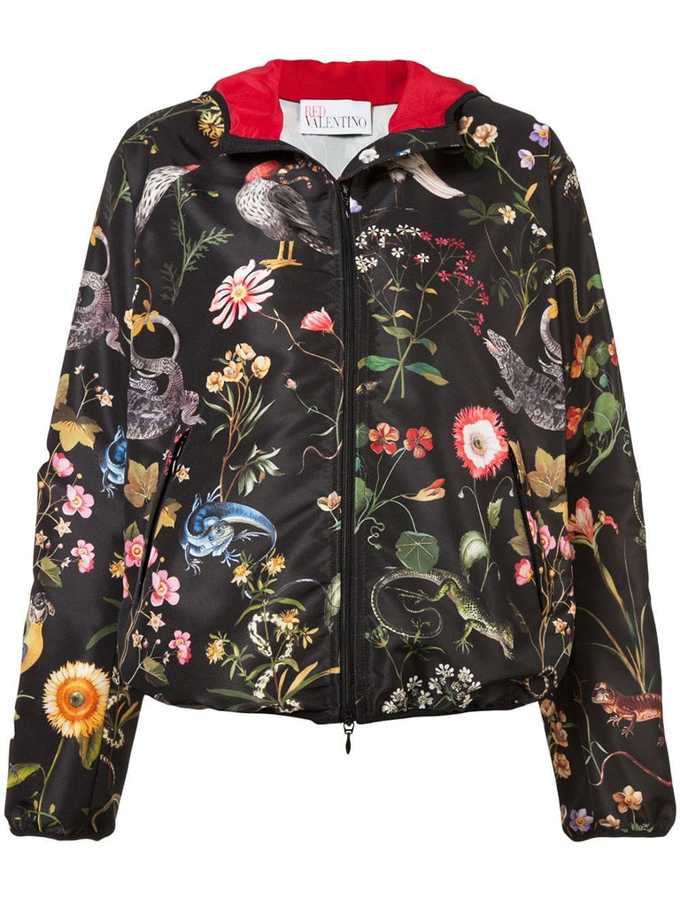 birds print hooded jacket