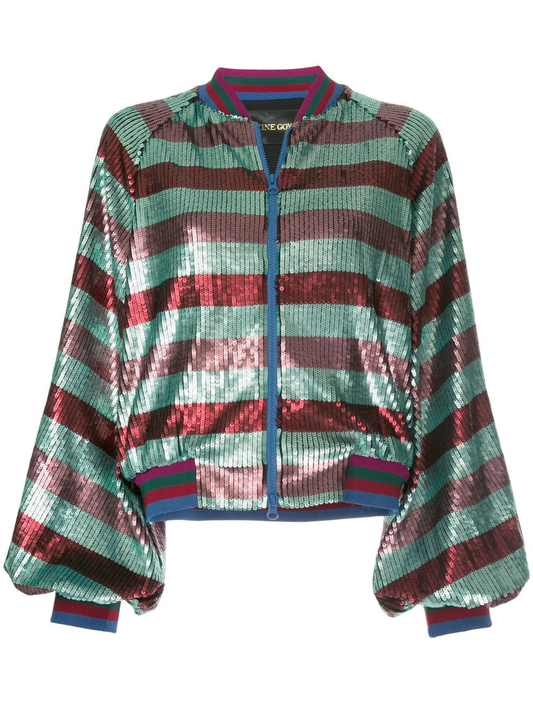 striped sequin bomber jacket