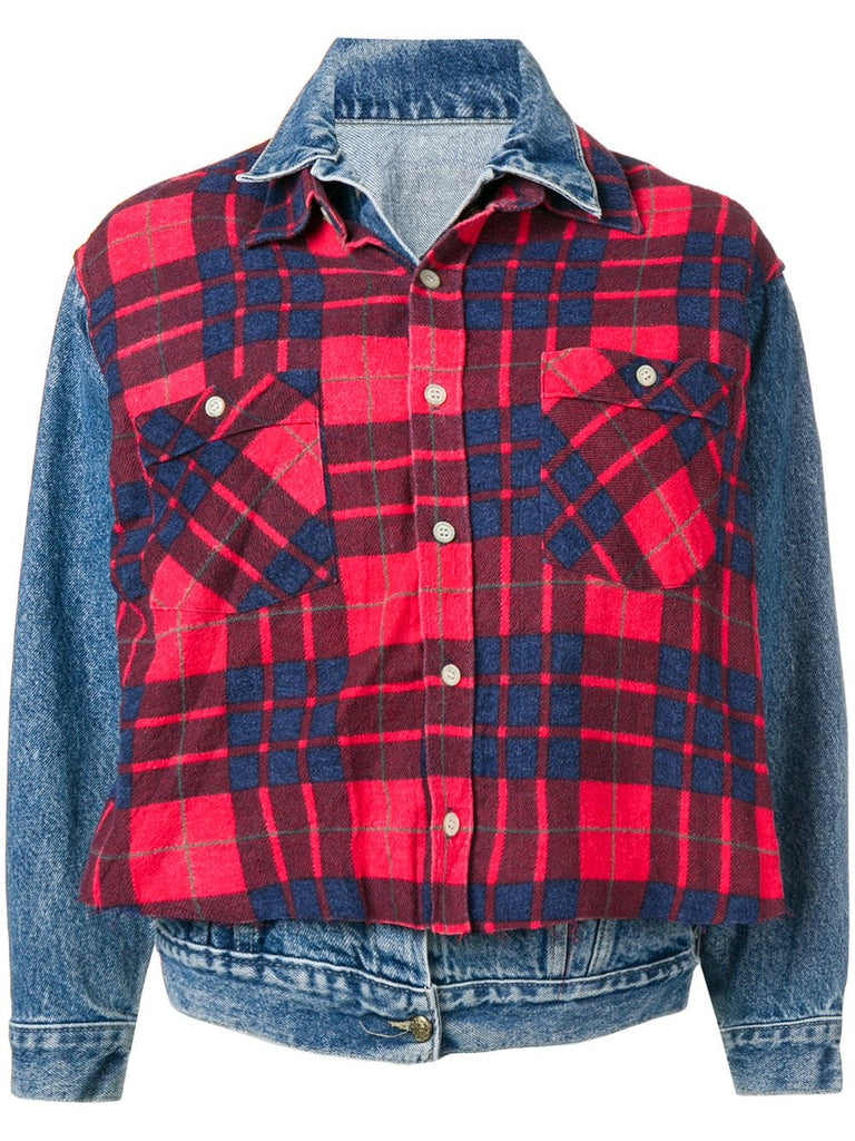 layered check denim jacket