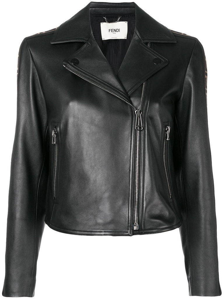 FF logo band leather jacket