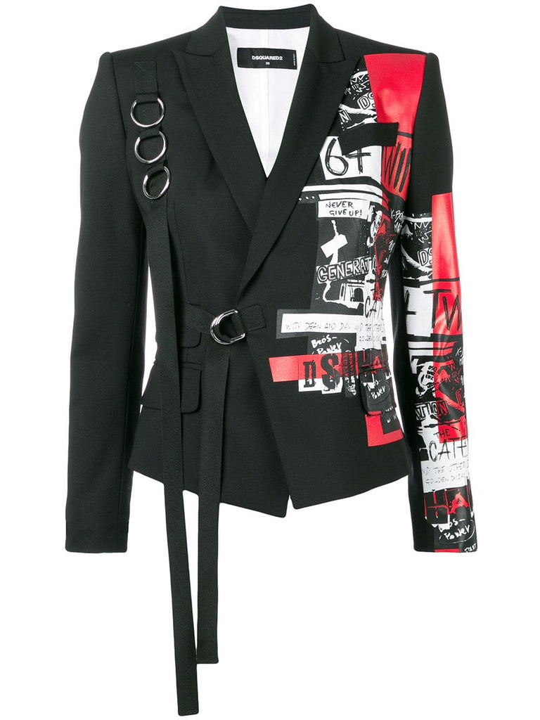 Punk print buckled blazer